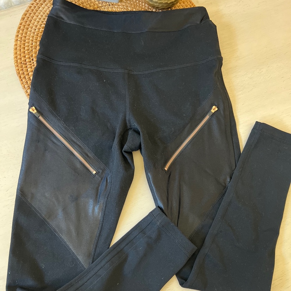 Zella Black Moto Sheen Leggings with Zipper Detail - Size Small